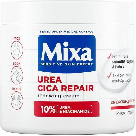 Mixa Urea Cica Repair+ Renewing Feuchtigkeitsspendende Creme Körperpflege mit Harnstoff für Trockene/Sehr Trockene & Empfindliche Haut 400ml