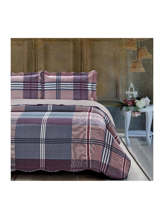 Borea Madras Set Coverlet Single from Polyester Purple 160x220cm 2pcs