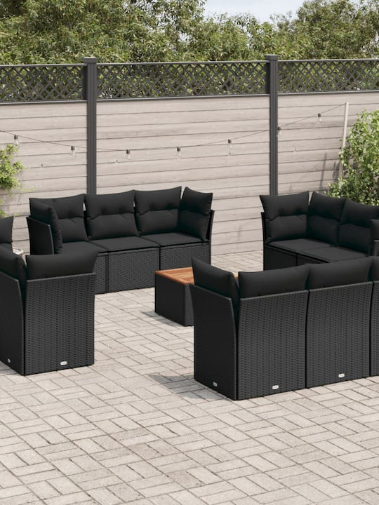 Set Cameră De Zi Exterior 13 Piese Negru Cu Perne