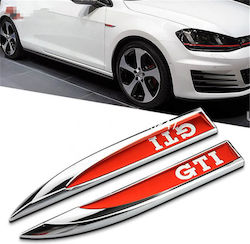 Carro Αυτοκόλλητα Σήματα Φτερών Μεταλλικά Gti Για Vw Golf Vii (7) 13-20 Χρώμιο / Κόκκινο 15cm X 2cm 2 Τεμάχια / Car-4297