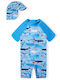 Minoti Kinder Badeanzug Einteilig mit Hut Blau