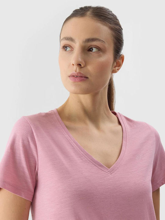 4F Γυναικεία Καλοκαιρινή Μπλούζα Βαμβακερή Κοντομάνικη Ροζ