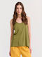 Funky Buddha Women's Summer Blouse Cotton Sleeveless Khaki