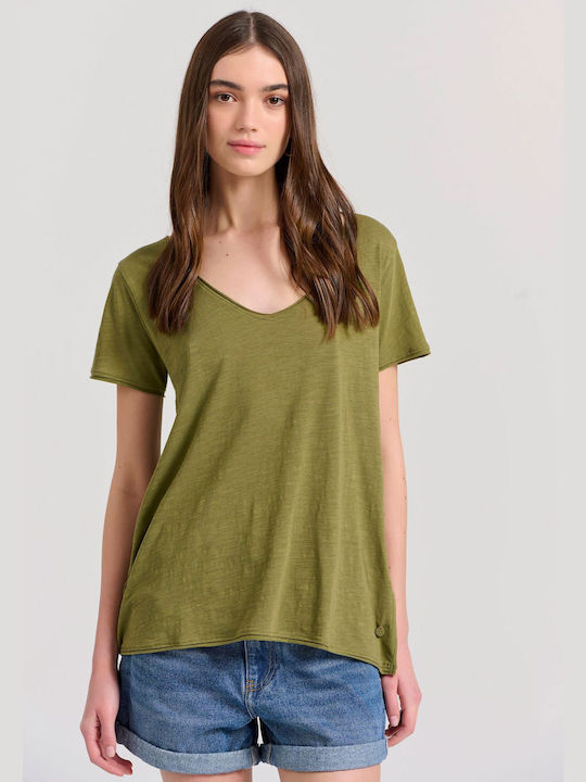 Funky Buddha Women's T-shirt with V Neck Olive ...