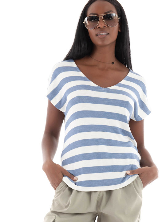 Only Women's T-shirt with V Neck Blue