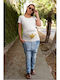 Μπλούζα, Εγκυμοσύνης, Λευκή, Από 100% Βαμβάκι, Με Υποαλλεργικό Τύπωμα_3010