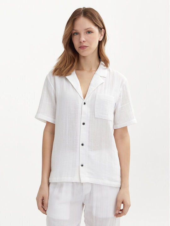 Calvin Klein Καλοκαιρινή Γυναικεία Μπλούζα Πιτζάμας Λευκή