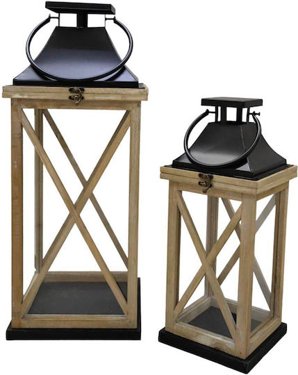 Wooden Lanterns Set of 2 Pieces 25.5x25.5x61.5cm & 18x18x44cm. With Black Metal Roof Ankor 831760 Wooden Lanterns Set of 2 Pieces 25.5x25.5x61.5cm & 18x18x44cm. With Black Metal Roof Ankor 831760