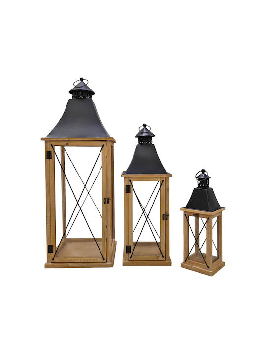 Wooden lanterns Set of 3 pieces 30x30x84cm.,22x22x62,5cm.,14x14x42cm. With black metallic ceiling Ankor 831746