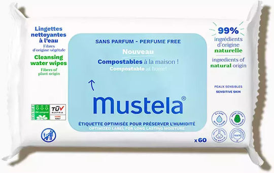 Mustela Baby-child Unscented Water-based Wipes Compostable At Home Baby Wipes