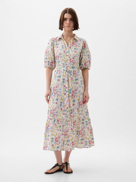 Puff Sleeve Midi Φόρεμα Multi Color Floral