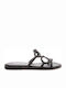 Leather Women's Flat Sandals in Black Color