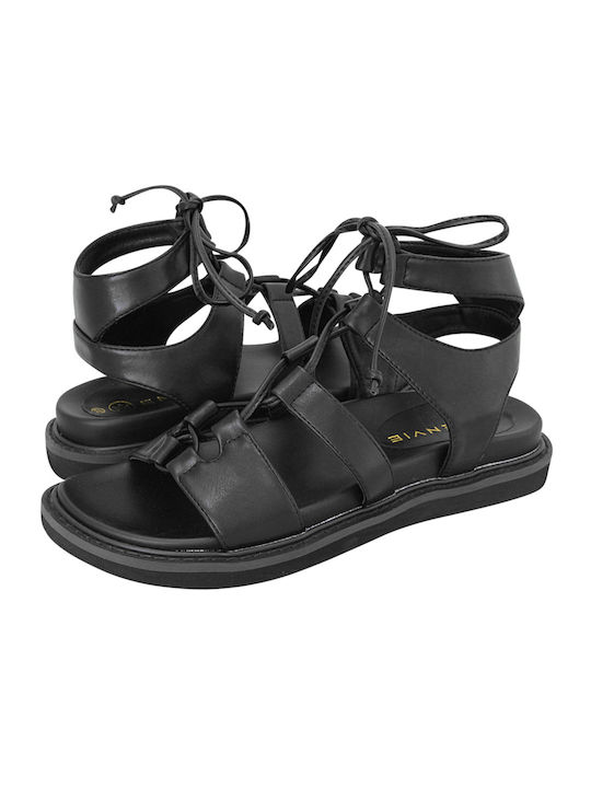 Envie Shoes Leder Damen Flache Sandalen in Schwarz Farbe