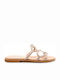 Leather Women's Flat Sandals in Silver Color