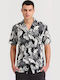 Short Sleeve Shirt in Wide Line Floral Black FBM009-029-05-Black