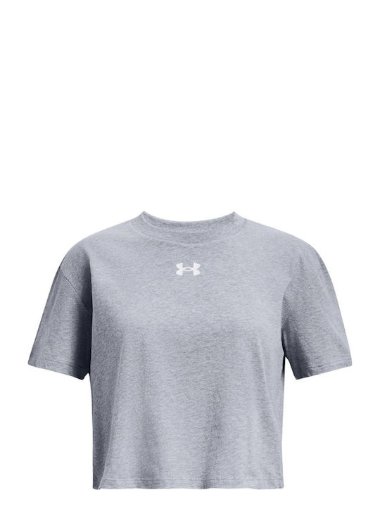 Under Armour Sportstyle Logo Women's Athletic Crop Top Short Sleeve Gray