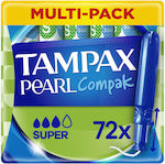 Tampax Super Compak Pearl Ταμπόν Με Απλικατέρ Για Αυξημένη Ροή 72 Τεμάχια [4 Συσκευασίες X 18 Τεμάχια]