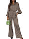 Vera Pajama Set with Airy Kimono with Belt and Pants with Chain Design