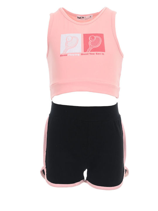 Nek Kids Wear Παιδικό Σετ με Σορτς Καλοκαιρινό 2τμχ Ροζ-μαύρο