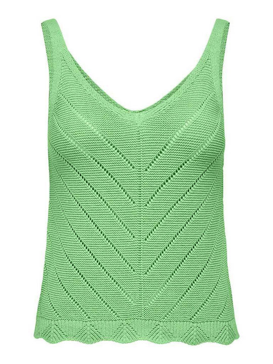 Only Women's Summer Blouse Cotton Sleeveless with V Neck Green