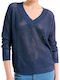 Forel Women's Long Sleeve Sweater with V Neckline Navy Blue