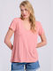 Funky Buddha Damen Sportlich T-shirt mit V-Ausschnitt Rosa