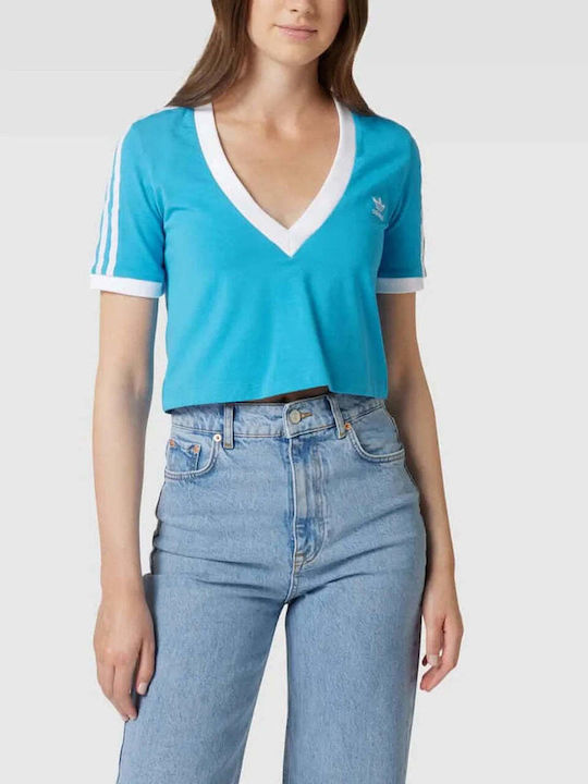 Adidas Damen Sport T-Shirt mit V-Ausschnitt Hellblau