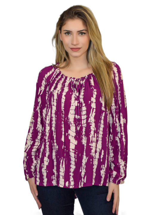 Morena Spain Women's Blouse Long Sleeve with Tie at Neck Purple