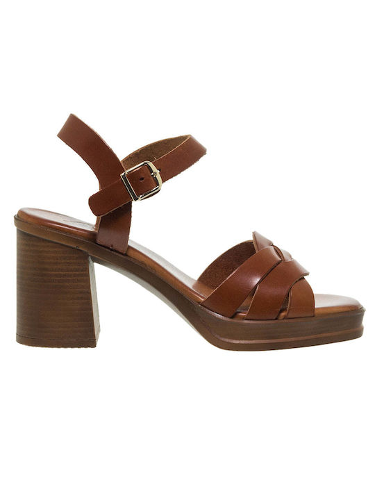 Ace Leather Women's Sandals Tabac Brown with High Heel