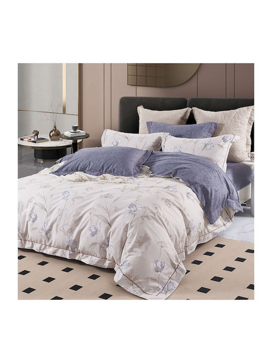 Beauty Home Set Bettbezug Baumwollsatin Über-Doppelbett mit 2 Kissenbezügen 230x250 Art 12207 Margaret Grey