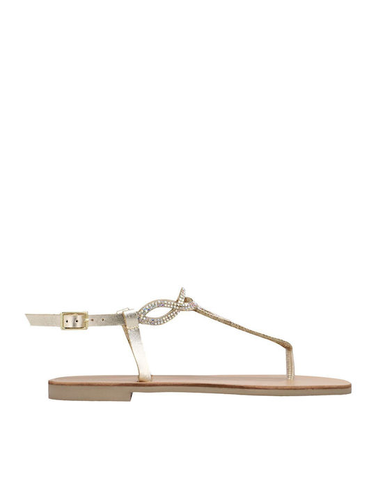Leather Women's Flat Sandals in Gold Color