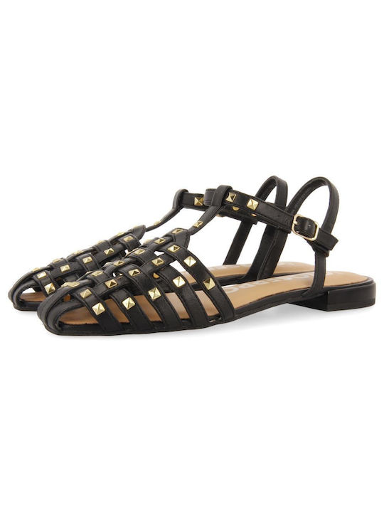 Gioseppo Leather Women's Flat Sandals in Black Color