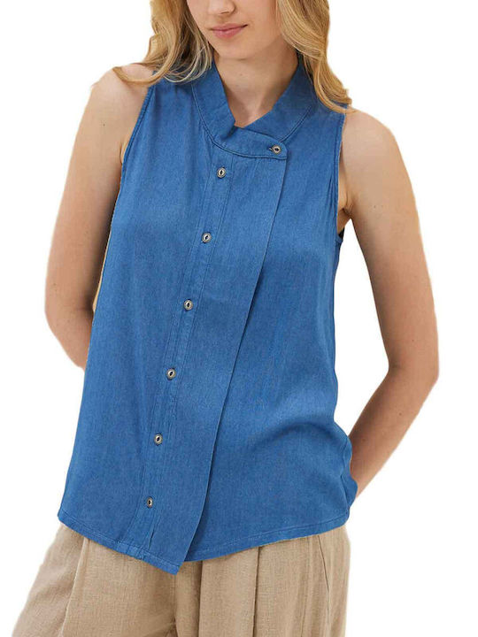 Namaste Women's Denim Sleeveless Shirt Blue