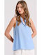 Ärmellos Damen Hemd Blau