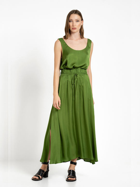 Philosophy Wear Satin Maxi Skirt in Green color