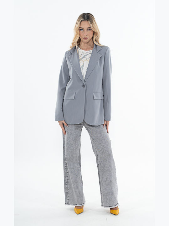 Korinas Fashion Women's Waisted Blazer Grey