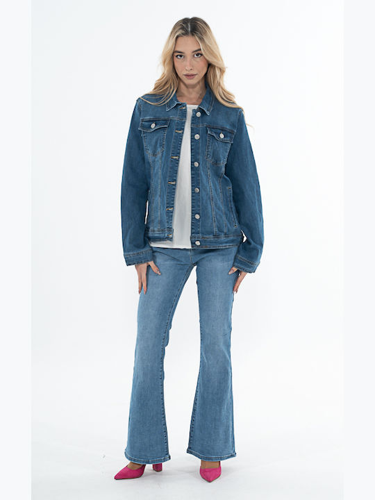 Korinas Fashion Women's Short Jean Jacket for Spring or Autumn Blue