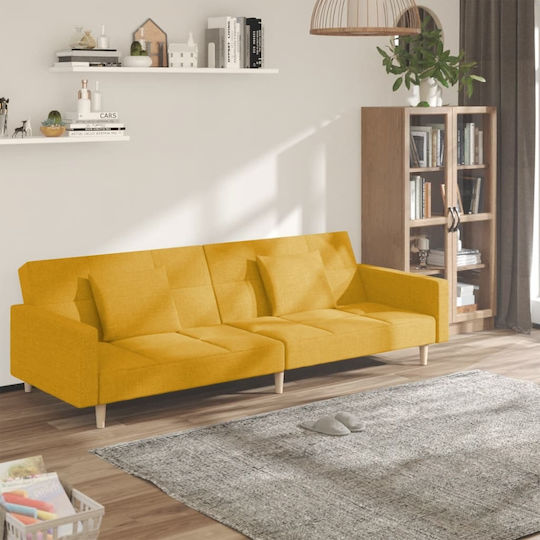 Doppelsitzer Sofa Bett Gelb mit Dekokissen 220x100x69cm