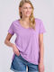 Funky Buddha Femeie Tricou cu Decolteu în V Hyacinth Purple