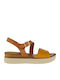 Leather Women's Flat Sandals in Yellow Color
