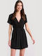 Women's Short Sleeve One-piece Shorts Monochrome, Black