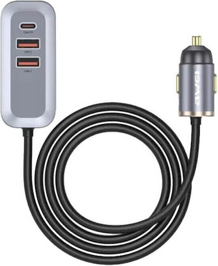 Awei Φορτιστής Αυτοκινήτου με Θύρες: 2xUSB 2xType-C Γκρι