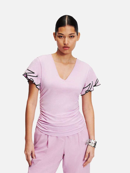 Karl Lagerfeld Damen T-shirt mit V-Ausschnitt Pink