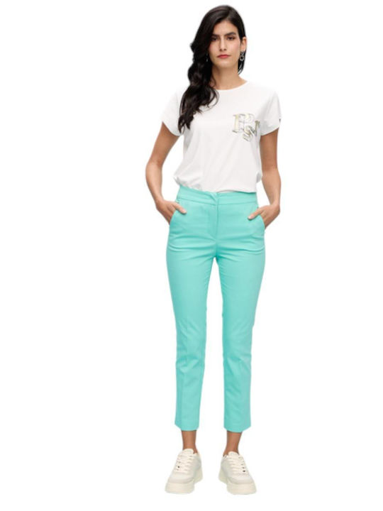 Passager Women's High-waisted Fabric Trousers with Elastic Mint
