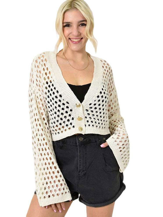 Potre Short Women's Cardigan with Buttons Ecru