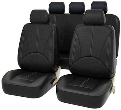 Car Seat Cover Set 9pcs Leatherette Black