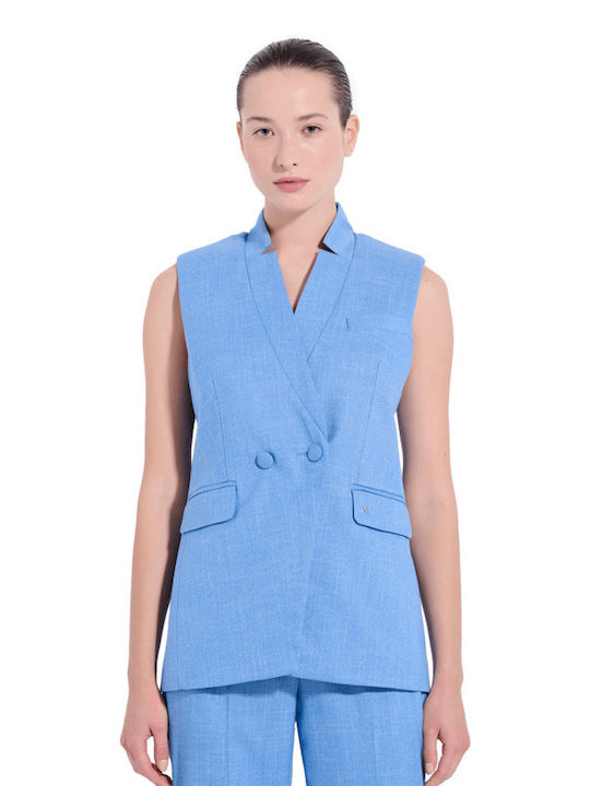 Matis Fashion Women's Vest with Buttons Light Blue