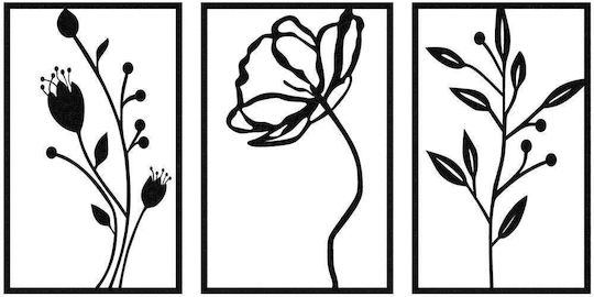Wallity Decorative Silhouette Flowers Black Metal 78x39cm 3 Pieces
