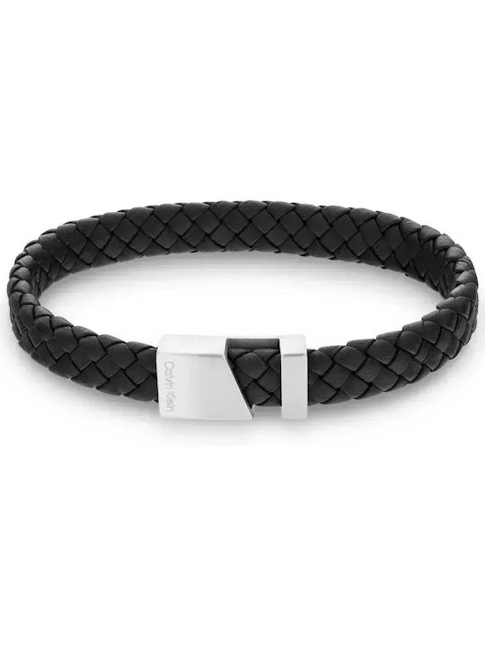 Men's Bracelet Calvin Klein 35000502 Made of Stainless Steel and Black Leather