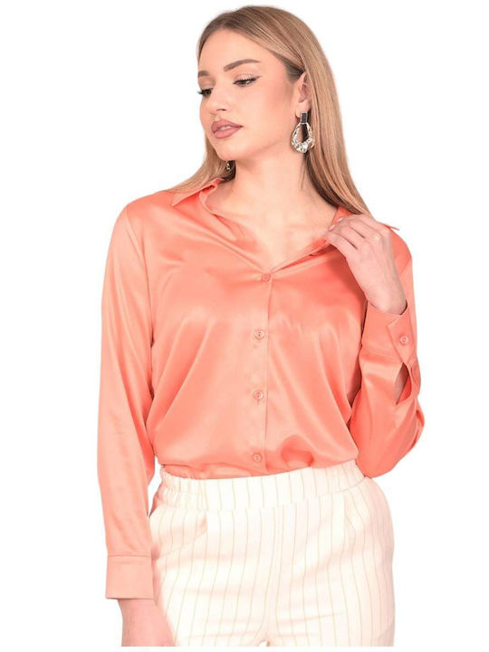 Tweet With Love Langärmelig Damen Satin Hemd Orange